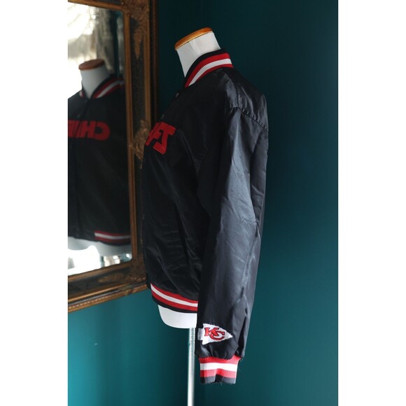 Vintage Kansas City Chiefs NFL Black Satin Bomber Button Jacket Large - Picture 10 of 12